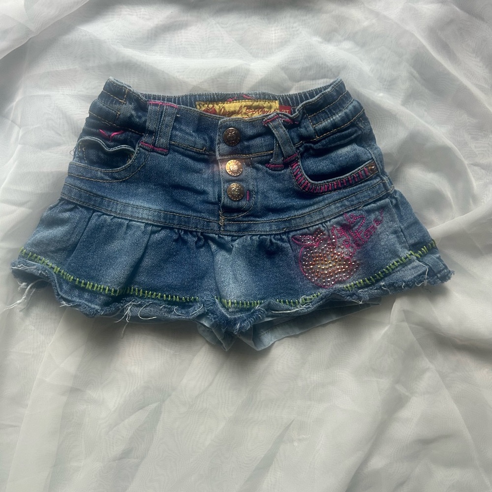 Y2K 2T Apple Bottoms Denim Skirt with Rhinestones